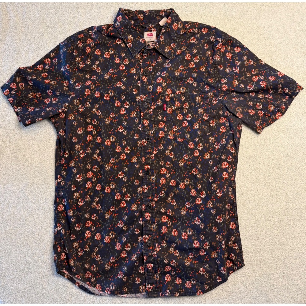 Levi's Mens Floral Short Sleeve Button Down Shirt Navy Red Small Standard Fit